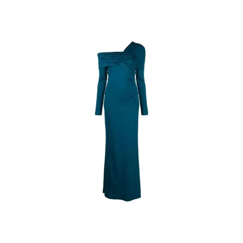 DVF Diane Von Furstenberg FW24 Длинное платье с длинными рукавами женское синий зеленый