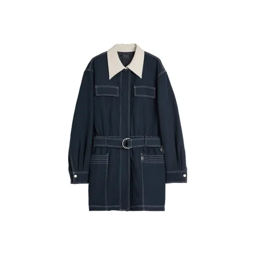 ELLE Длинное платье с длинными рукавами женское темно-синий