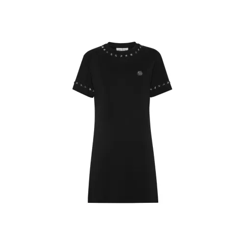 PHILIPP PLEIN SS24 Короткий рукав Платье Женское Черное