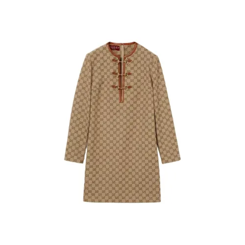 GUCCI Длинное платье с длинными рукавами женское цвет верблюжий коричневый