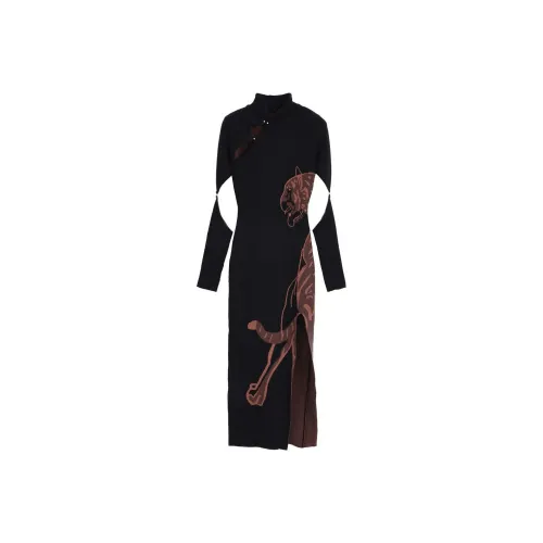 Metamorphosis Длинное платье с длинными рукавами женское кофейного цвета