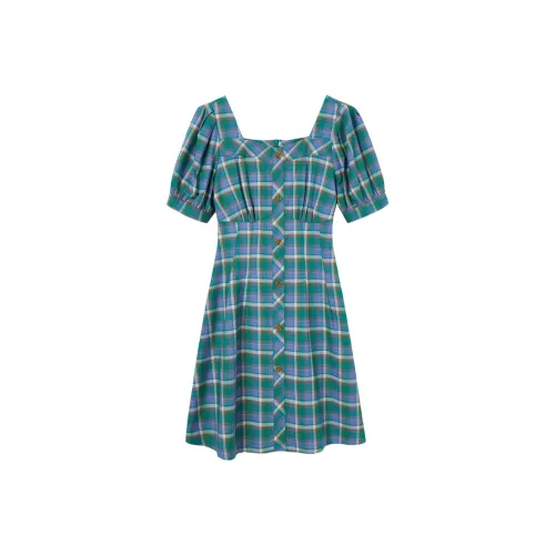 Fay Короткий рукав Платье Женское Зеленая клетка
