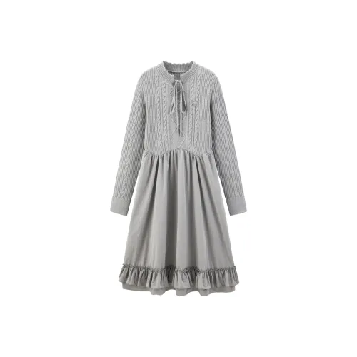 LEDIN Длинное платье с длинными рукавами женское лунный камень серый