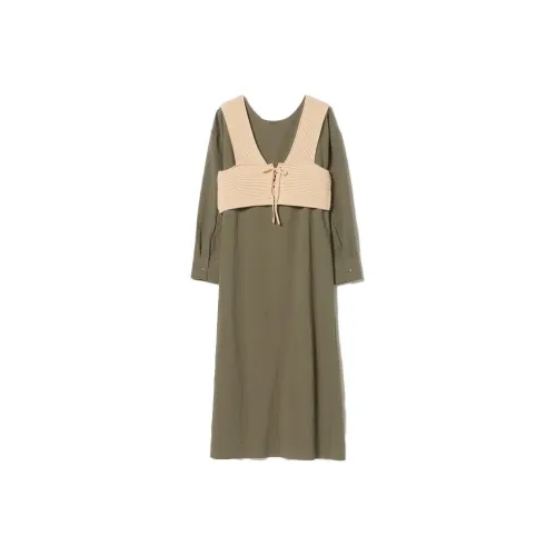 Beams Оливково-зеленый Женские Длинные Платья с Рукавами