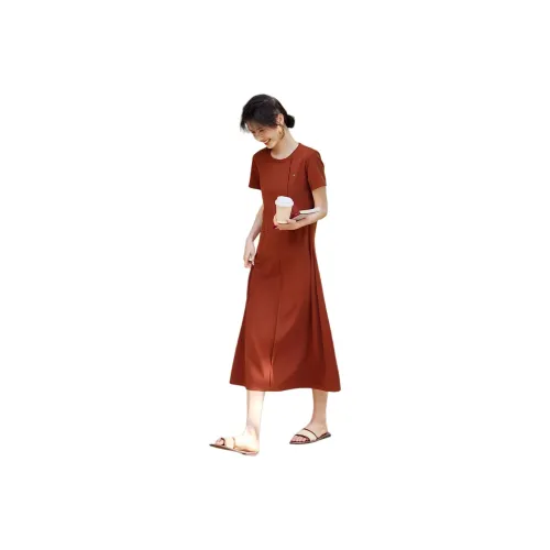XWI Короткий рукав Платье Женское Ржаво-красное