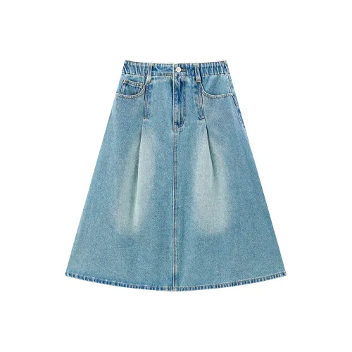 LEDIN Деним Длинный Юбка Женские Средний Синий Деним