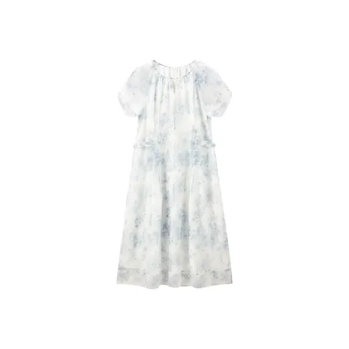 PEACEBIRD Короткий рукав Платье Женское Рассвет Синий