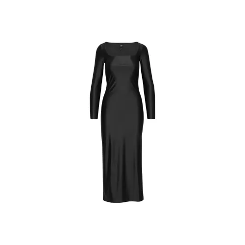 ARITZIA Ten Satinette Starlit Платье Длинное с длинными рукавами Женское Черное Черное