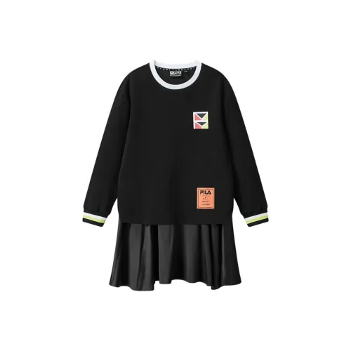 FILA Черное Женское Длинное Платье с Рукавами