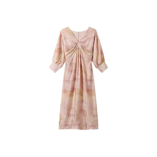 SHUXI Длинное платье с длинными рукавами женское свежий образ персиковый цвет