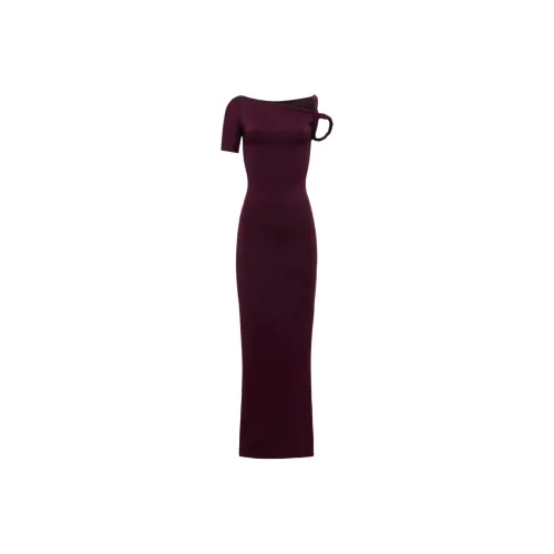 Khy DROP 004 Sueded Эластичный Твист Макси Платье Короткий Рукав Женское Черное Вишня Черное Вишня