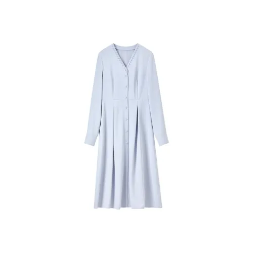 SENTUBILA Длинное платье с длинными рукавами женское светло-серый синий