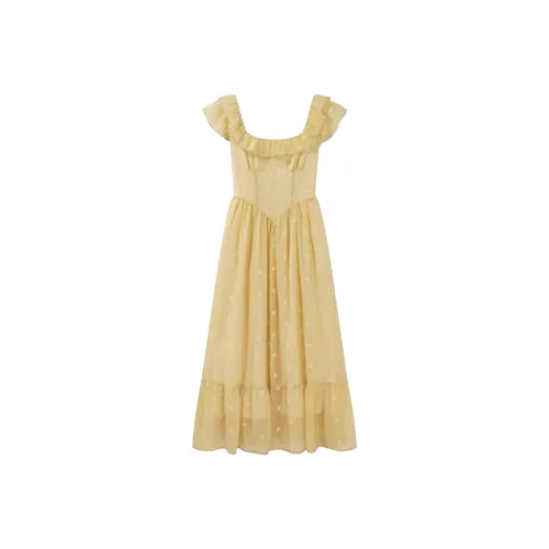 FINDSME GAGA Короткий рукав Платье Женское Желтое