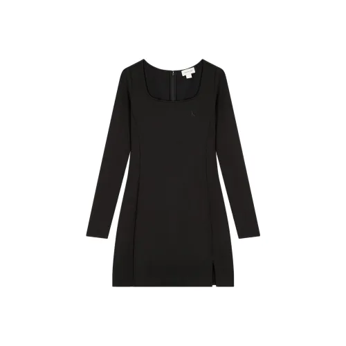 CALVIN KLEIN Длинное платье с длинными рукавами женское черное