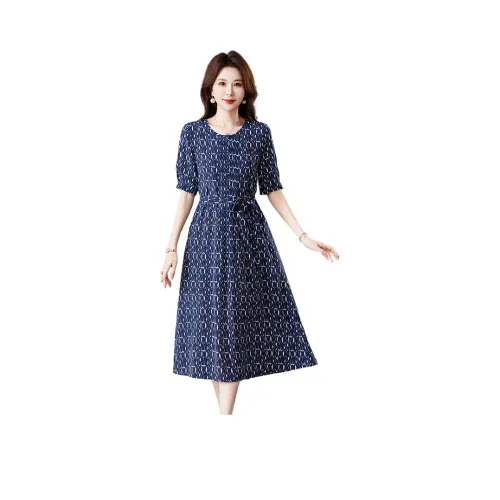Yi Mengyuan Короткий рукав Платье Женское Темно-синий