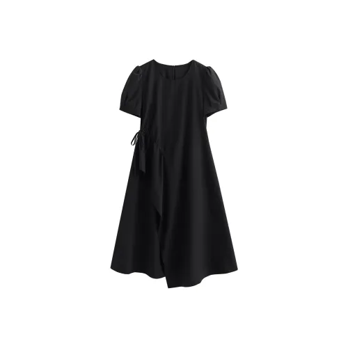 Initial Language Короткий рукав Платье Женское Черное