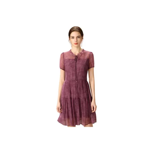FENHONGMALI Короткий рукав Платье Женское Фиолетовое