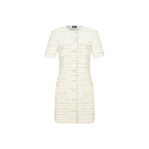 KARL LAGERFELD Короткий рукав платье женский белый золотой