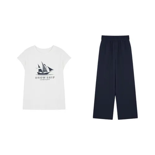 Mo Han Yi Mei SS24 Повседневный костюм Женская Белый и Темно-синий