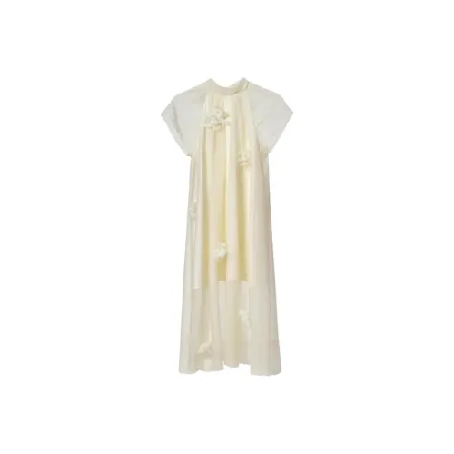 UARE Короткий рукав Платье Женское Кремовый Желтый