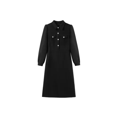 Luxury Long Sleeved Dress Women's Black Роскошное длинное платье с длинными рукавами женское черное