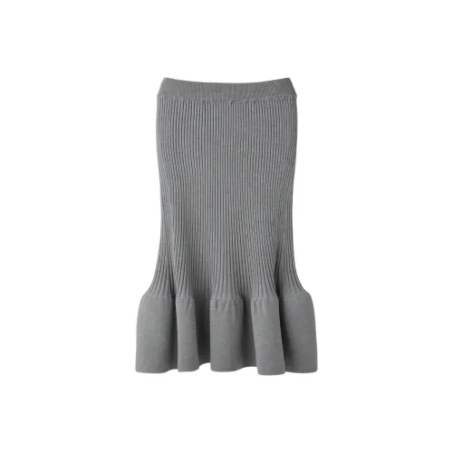 RECTO FW24 Daria Ткань в рубчик FLARE Юбка Knit Длинная Юбка Женская Меланж GREY Смешанный цвет Серый
