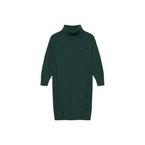 LACOSTE Длинное платье с длинными рукавами женское зеленое