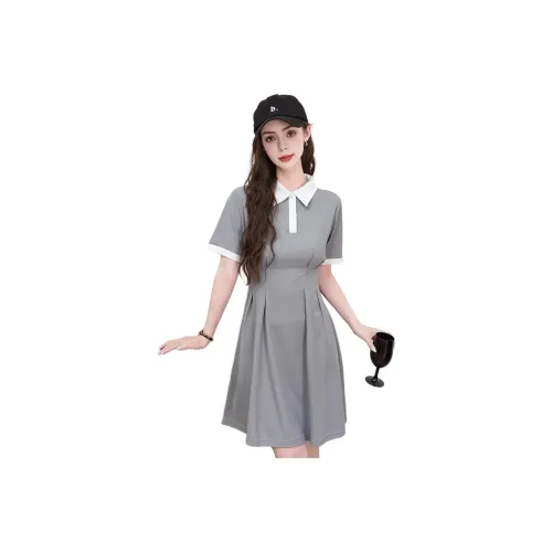 FAWENXIANGZI Короткий рукав платье с утяжкой на талии женское