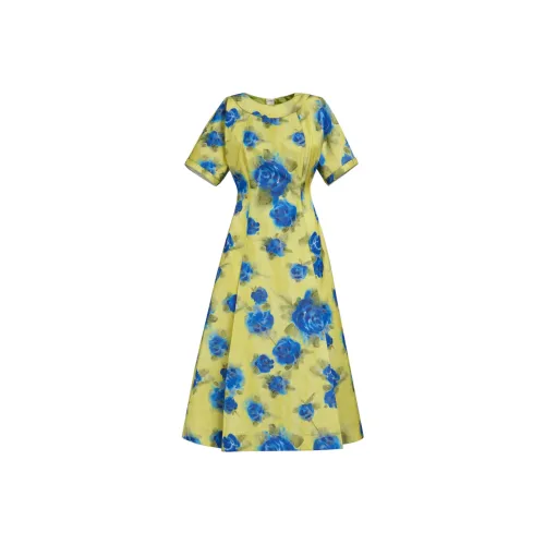 MARNI Короткое платье с короткими рукавами женское желтое