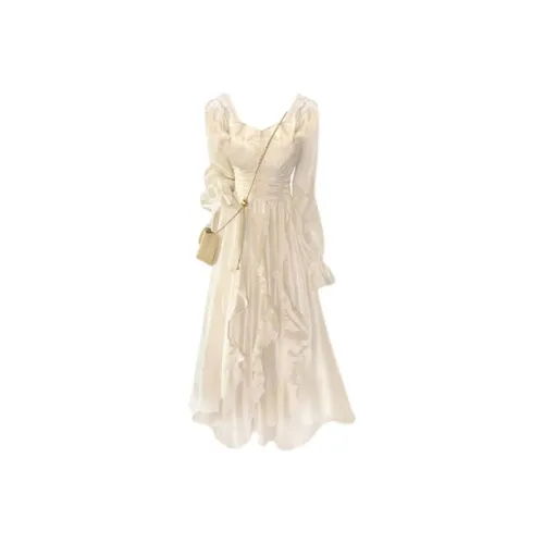 Qingli Wanton Длинное платье с длинным рукавом женское абрикосового цвета