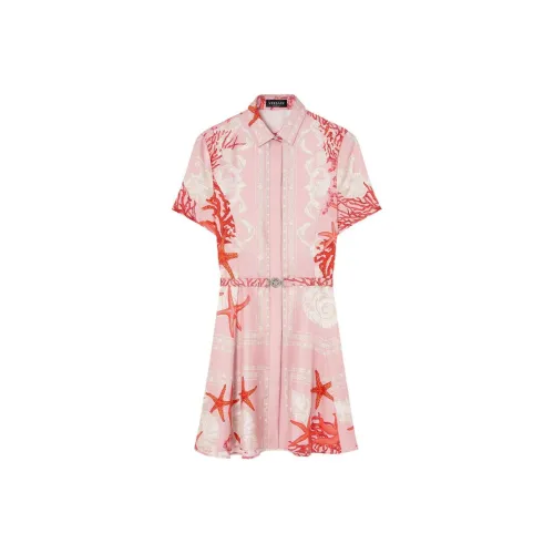 VERSACE SS24 Короткое платье с короткими рукавами женское розовое