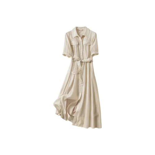 Cypress House Короткий рукав Платье Женское Абрикосовое