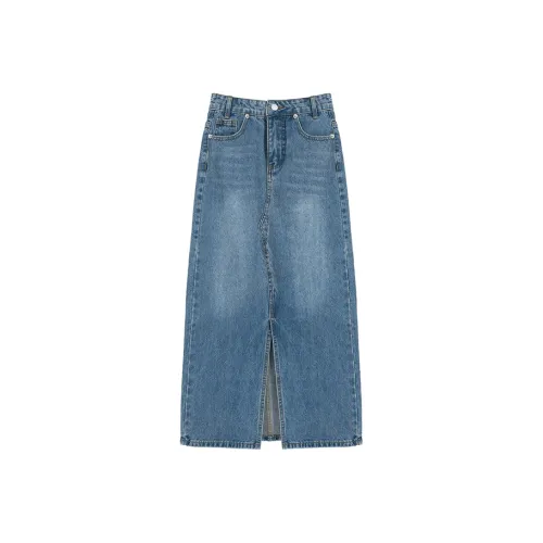 PLANE DRIFT Деним Длинная Юбка Женская Синяя