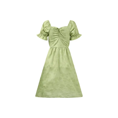 XIAOJUCHUANLI Короткий рукав Платье Женское Изумрудно-зеленый