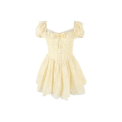 SKYA Короткий рукав Платье Женское Желтое