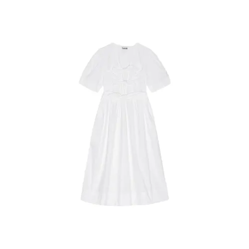 GANNI Короткое платье с короткими рукавами женское белое