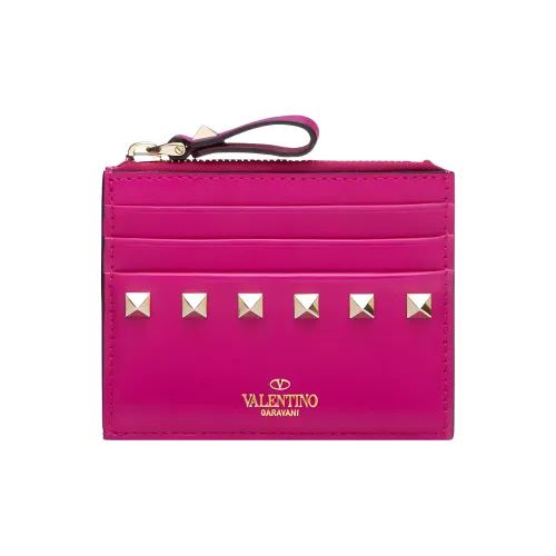 Valentino Rockstud Smooth Calfskin Coin Wallet Card Holder Women's Fuchsia Валентино Рокстуд Гладкая Телячья Кожа Кошелек с Монетницей Держатель для Карт Женский Фуксия