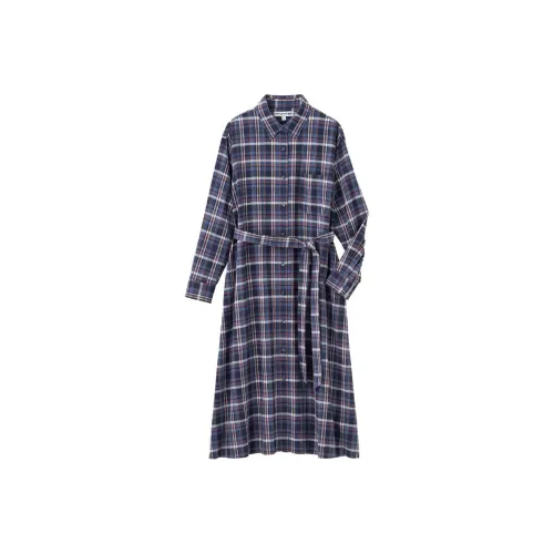 UNIQLO X Ines de la Fressange Морской синий Женские Длинные Платья с Рукавами