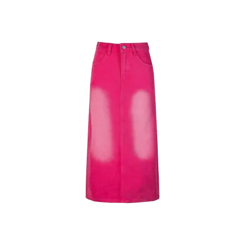 Wen Shan Деним Длинная Юбка Женская Розово-Красная