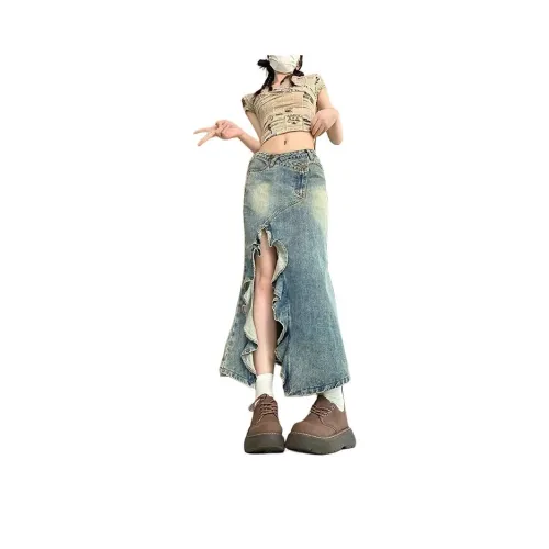 TLONELY1 Denim Long Skirt Women's Blue