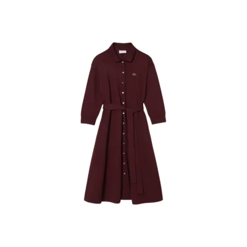 LACOSTE Длинное платье с длинными рукавами женское бордового цвета