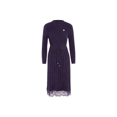 Eve New York Длинное платье с длинными рукавами женское темно-фиолетовое