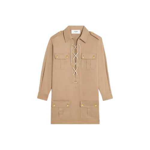 CELINE Хаки Женские Длинные Платья с Рукавами