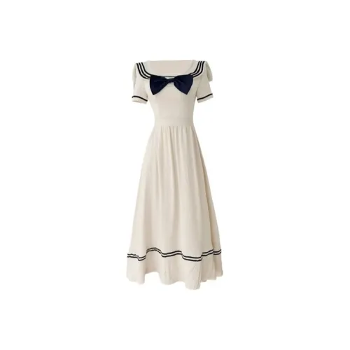 VKXOW Короткое платье с короткими рукавами женское абрикосового цвета с бантом съемный