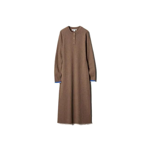 UNIQLO JW Anderson Co Branded SERIES Темный хаки Женские Длинные Платья с рукавами