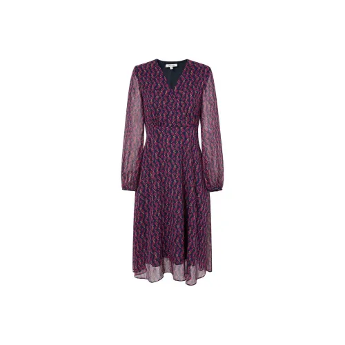 JZ. ANNAKRO Цветочный Фиолетовый Красный Женские Длинные Рукава Платья