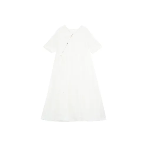 KERANPUJIAN Короткий рукав Платье Женское Бумага Сюань Белый