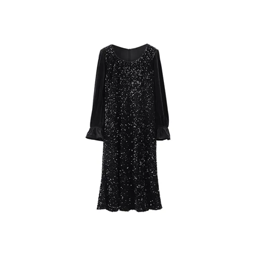 ZCDECO Длинное платье с длинным рукавом женское черное