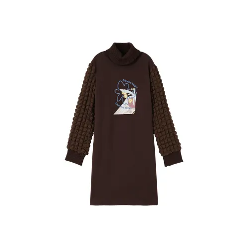 OUNIXUE Кофе Женские Длинные Платья с Рукавами