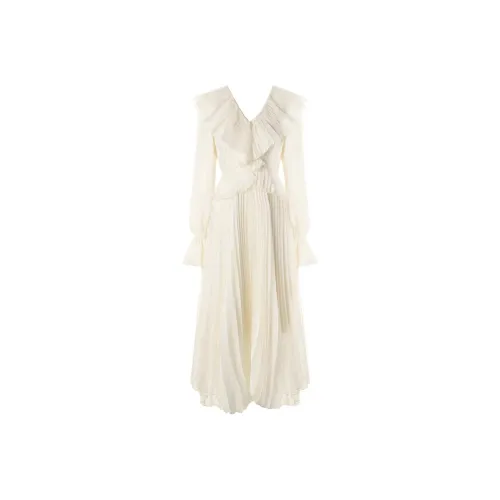 DPLAY Длинное платье с длинными рукавами женское кремово-абрикосового цвета